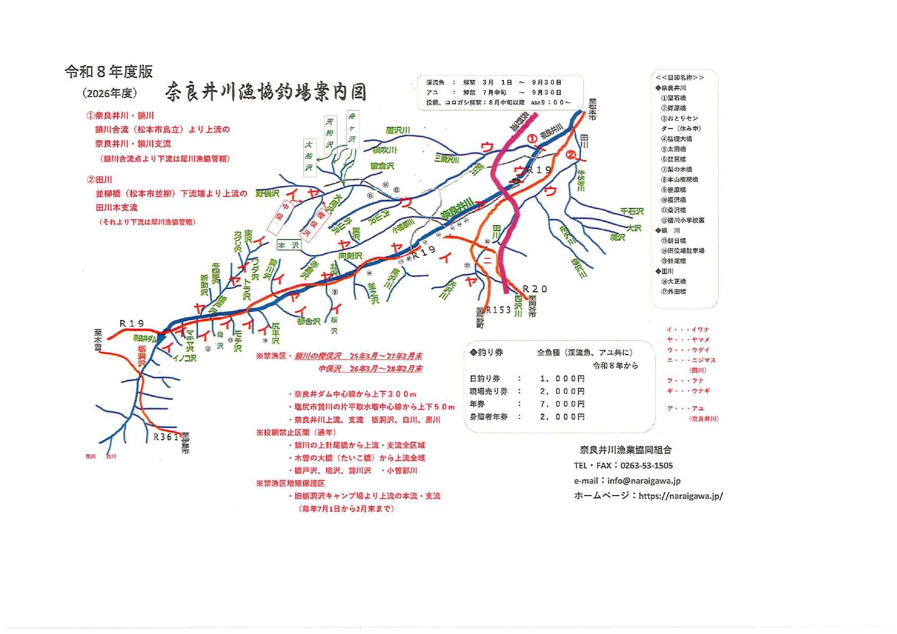 奈良井川漁協釣り場案内図_令和８年度