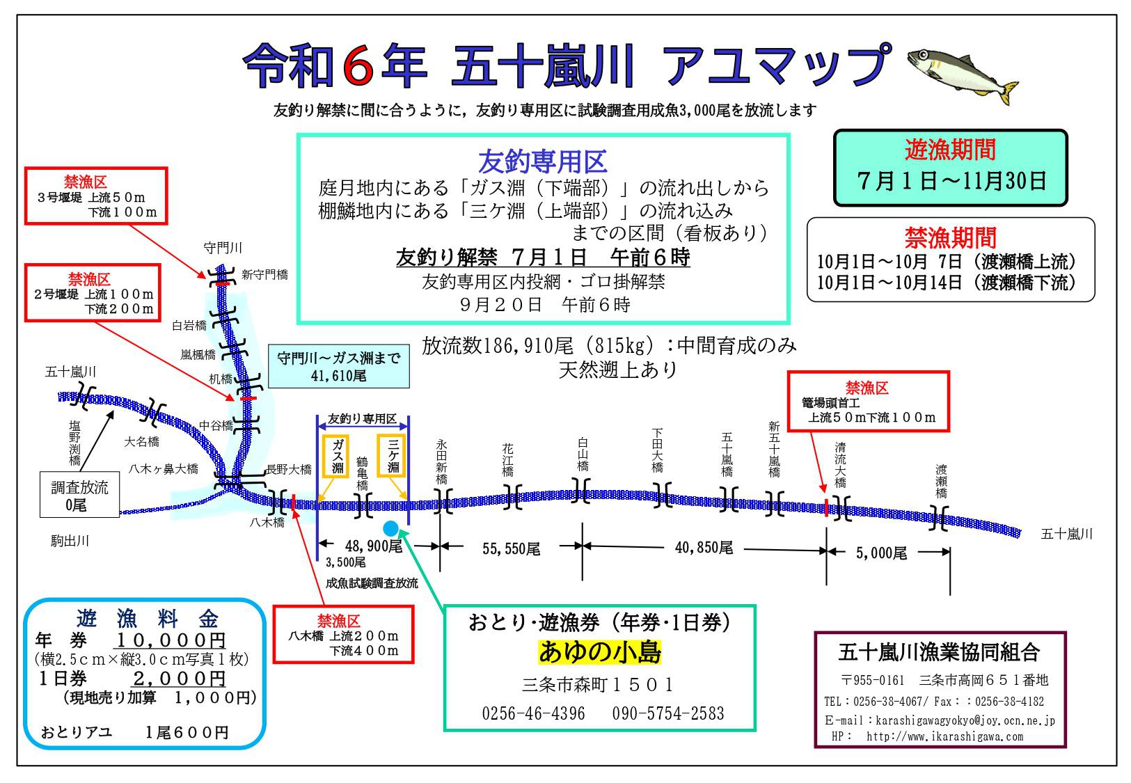 令和６年五十嵐川鮎マップ