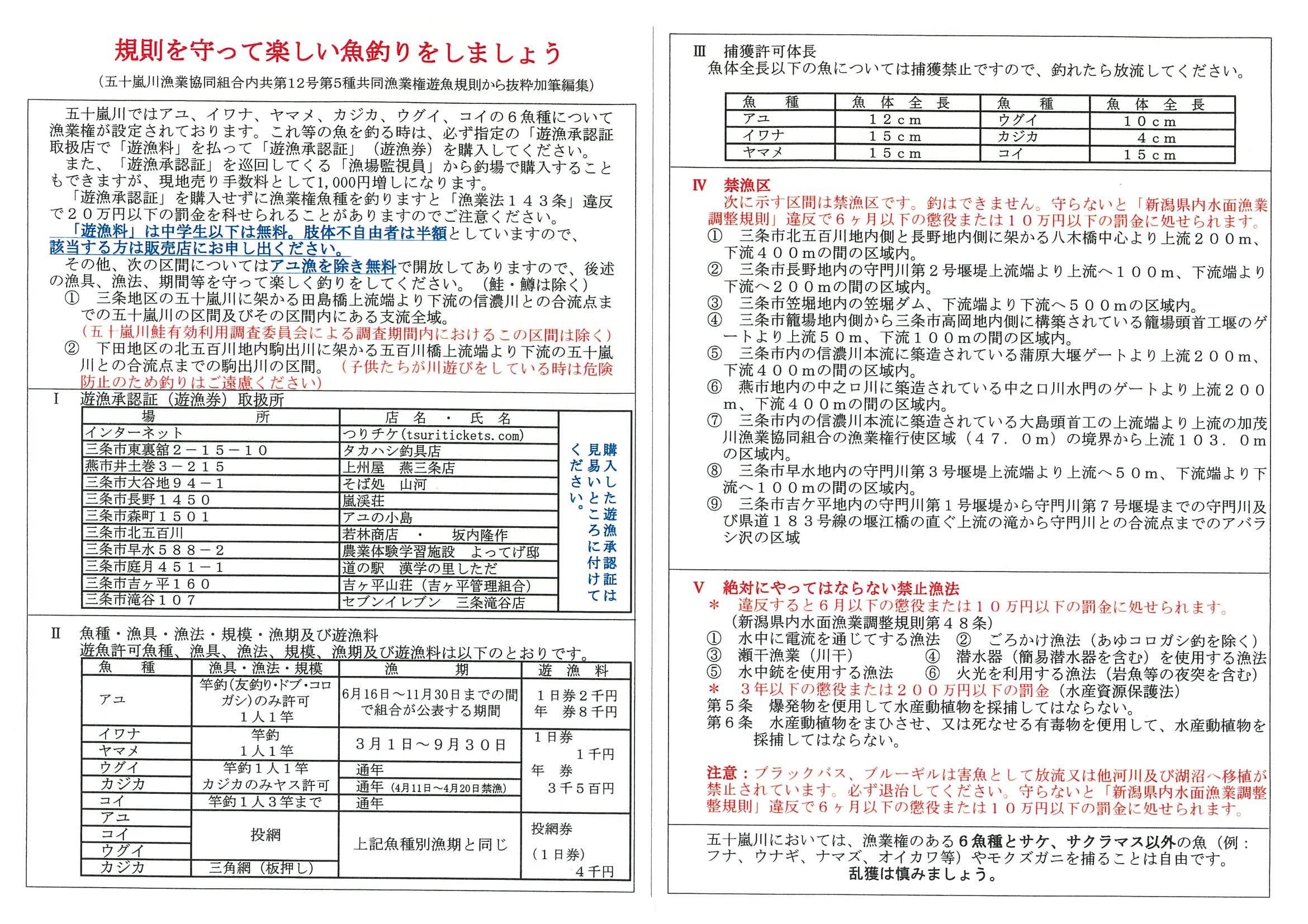 五十嵐川漁協 釣り場案内 遊漁規則 つりチケ 超簡単に遊漁券が買える